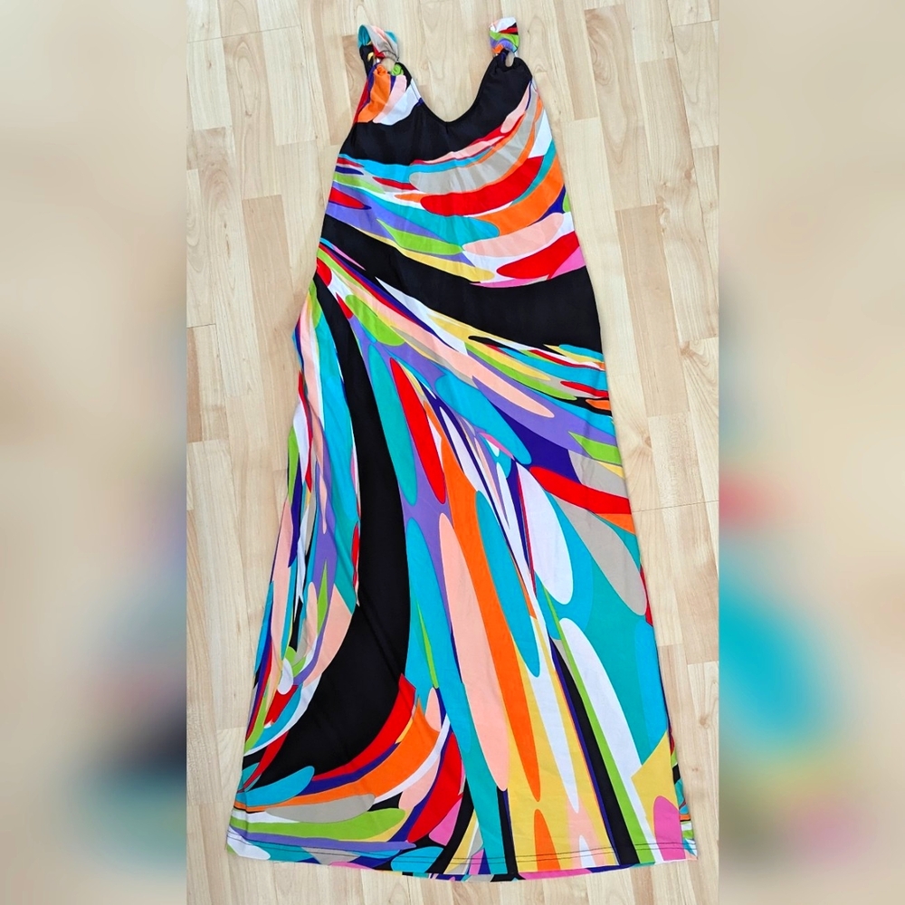 Vintage Casual Colorful Long Maxi Dress With Pockets Spaghetti Straps Top Lined